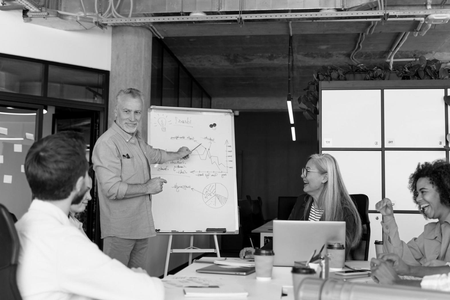 Business professionals collaborating on budget risk assessment and financial planning strategies